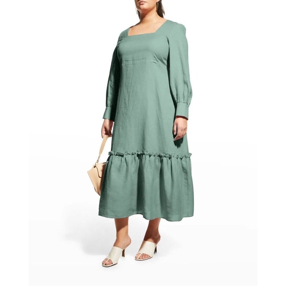NWT Harshman Olive Green Bloom Flounce Ruffle Dress Size 3X